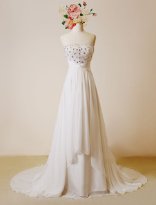 Plage mariage robe en mousseline de soie robe de mariée dos nu haut/bas chapelle Train Sweetheart br