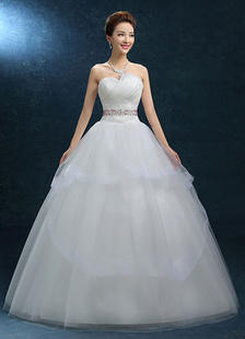 Robe de mariée princesse Ball robe Organza bretelles robe de mariée Sash Backless étage longueur rob