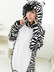 Kigurumi pyjama zèbre Onesie pour vêtements de nuit adultes flanelle rayure Costume Animal