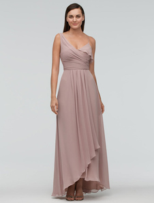 Fard à joues de demoiselle d’honneur robe Maxi en mousseline de soie une épaule robe asymétrique rob