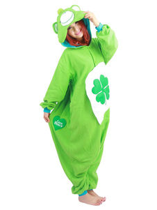 Pyjama Kigurumi Bear Onesie flanelle vert trèfle impression Jumpsuit Costume adulte Animal