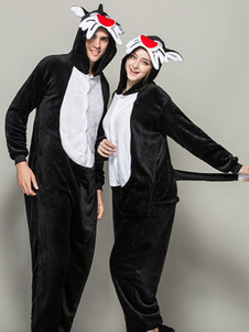 Kigurumi pyjama Noël Onesie pour adulte flanelle noir animaux Couple Costume vêtements de nuit