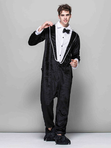 Kigurumi pyjamas Gentleman Onesie pour flanelle Adult Sleepwear noir Costume