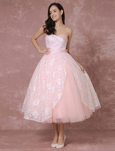 Fard à joues mariage robe courte en dentelle robe de mariée balle rose robe Tulle Sweetheart bretell