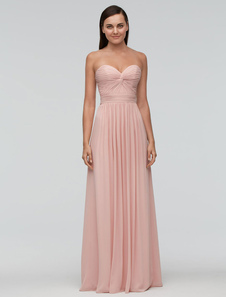 Rose demoiselle d’honneur Maxi robe bretelles Sweetheart a-ligne plissée robe de mariée