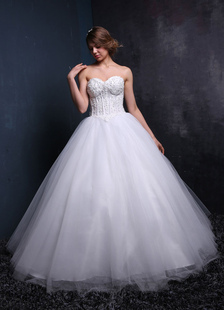 Robe de bal robe de mariée princesse dentelle blanc Sweetheart bretelles perles Tulle Backless Lace 