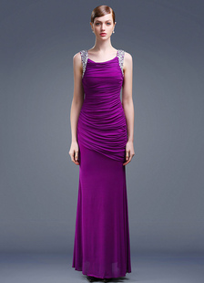 Robe de soirée éblouissante sirène en voile de tulle Magenta avec strass à bretelles longueur planch