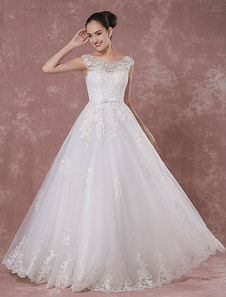 Dentelle mariage robe parole longueur robe de mariée Illusion perles luxe a-ligne robe de mariée