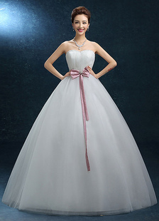Sweatheart robe de mariage robe boule bretelles perles robe de mariée Tulle Bow Backless ruban Sash 