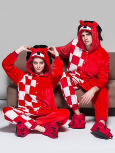 Kigurumi pyjama Lion cache-couche pour adulte flanelle rouge damier Couple animaux Costume vêtements
