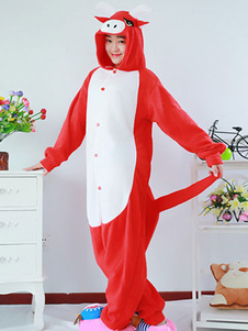 Kigurumi pyjamas Ox Onesie pour vêtements de nuit rouge Costume Animal adulte flanelle