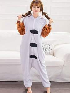 Kigurumi pyjama film Onesie blanc & flanelle brune Costume pour les adultes