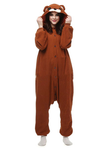 Pyjama Kigurumi porte des vêtements de nuit de flanelle Onesie brune Costume adulte Animal