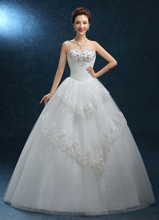 Ball Gown robe de la mariée Dentelle bretelles Sweatheart Bridal robe perlant-parole longueur robe d