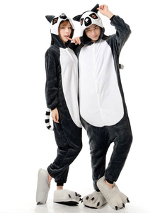 Kigurumi pyjamas Lemur Onesie pour adulte flanelle noir animaux Couple Costume vêtements de nuit