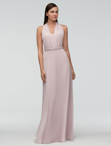 Mousseline demoiselle d’honneur robe rose-parole longueur robe Party Dress Halter Backless Occasion 