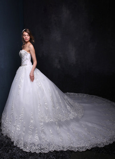 Dentelle de mariage robe boule robe amie blanche sans bretelles Applique perles strass Backless robe