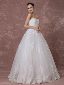 Robe de mariée dos nu perles luxe a-ligne robe de mariée en dentelle Sweetheart robe de mariée