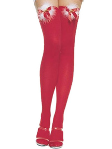 Fascinant sexy costume de Noël rouge en nylon Noël Chaussettes hautes de Noël bas de Noël