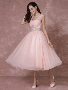 Robe de mariée tulle rose dos nu a-ligne robe de Cocktail courte