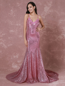 Paillettes robe de soirée sirène Backless tapis rouge robe col v dentelle appliques chapelle Train s