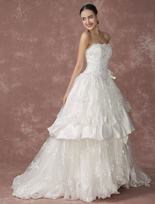 Robe de mariée en dentelle princesse bustier chapelle Luxe Bridal Gown avec traîne