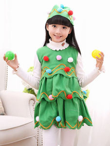 Arbre de Noël Costume vert pompons perles Mini robe avec chapeau