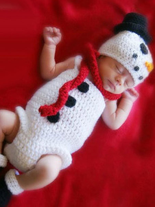 Bonhomme de neige de Noël Costume Jumpsuit laine de bébé blanc avec écharpe et chaussettes