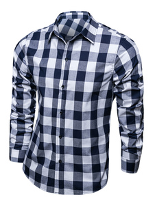 Chemise homme en coton bleu marine manches longues