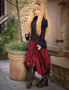 Costume rétro steampunk Vintage Costume Bourgogne longue jupe Pirate