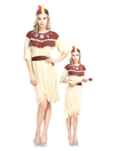 Costume séduisant Américain Natif en polyester kaki pour femme