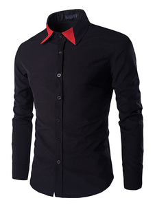 Chemise noire coton deux ton Casual manches hommes longues