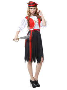 Costume sexy Pirate en polyester rouge pour femme