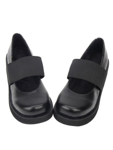 Chaussures de lolita en PU noir à talons compensés