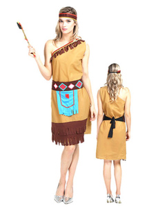 Costume sexy Américain Natif en polyester kaki pour femme