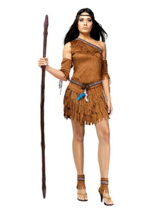 Costume sexy Américain Natif en polyester Brun pour femme