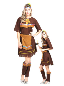 Costume sexy Américain Natif en polyester Brun pour femme
