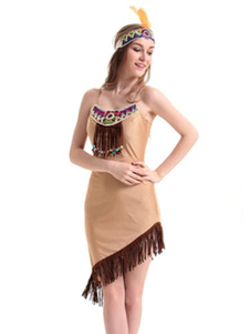 Costume séduisant Américain Natif en polyester kaki pour femme