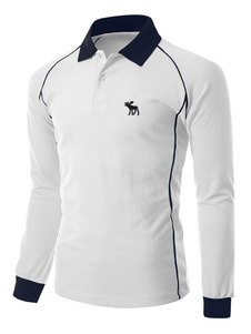 Polo Shirt coton blanc manches longues chemise Sport hommes