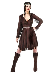 Costume séduisant Américain Natif en polyester marron foncé pour femme