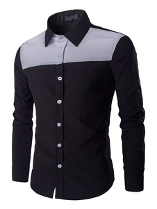 Chemise Casual hommes coton Chemise couleur noire bloc