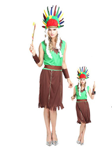 Costume sexy Américain Natif en polyester vert pour femme