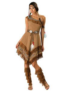 Costume sexy Américain Natif en polyester Brun pour femme