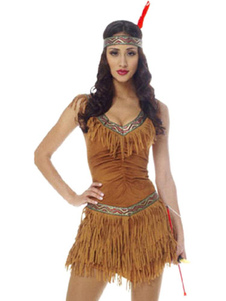 Costume sexy Américain Natif en polyester Brun pour femme