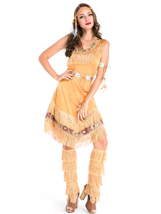 Costume séduisant Américain Natif en polyester kaki pour femme