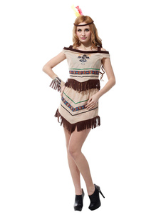 Costume sexy Américain Natif en polyester kaki pour femme