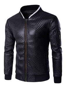 Veste de motard en cuir PU veste masculine Stand noir collier