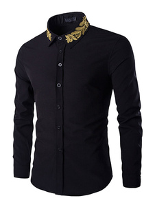 Chemise noire Olive Branch hommes brodé chemise décontractée