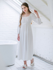 Halloween Costume Vintage Jane Austen orgueil et préjugés pastorale blanc U cou manches longues robe