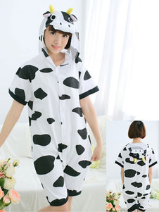 Kigurumi pyjama vache Onesie Snuggie blanc manches courtes coton animaux Sleepwear